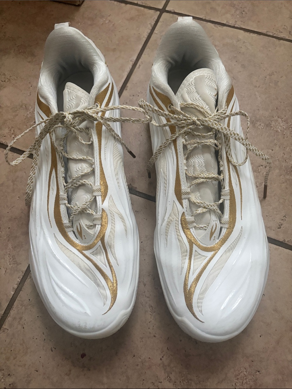 Men's Athletic Sneakers in White with Gold Accents